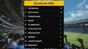 Palmeiras lidera o Brasileirão 2026 com 10 pontos em 10/03/2026
