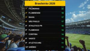 Palmeiras lidera o Brasileirão 2026 com 22 pontos em 03/04/2026