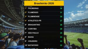 Palmeiras lidera Brasileirão 2026 com 38 pontos; confira a classificação